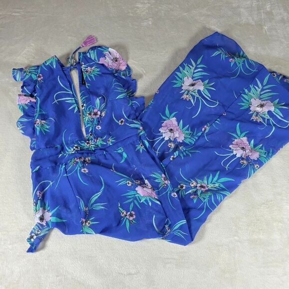 America & Beyond L Blue Boho Coverup Dress High Split Summer Beach Vacation Tie - Picture 2 of 10